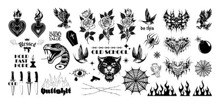 Old school tattoos, y2k, Neo tribal. Classic old school tattoosのイラスト素材
