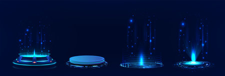 Fantastic circle portals, teleport, circle holograms with light and beamのイラスト素材