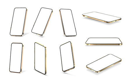Golden mobile phone mockup with blank touchscreenのイラスト素材
