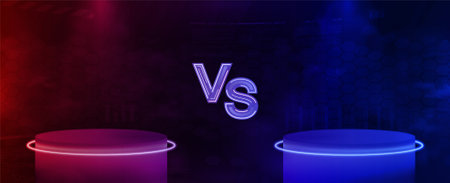 Futuristic banner Versus battle, VS sign between two podiums - platformsのイラスト素材