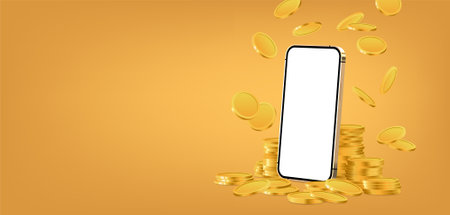 Realistic mobile phone template with flying coinsのイラスト素材