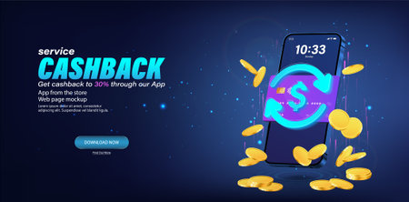 Cash back service in mobile phone. Saving money via phoneのイラスト素材