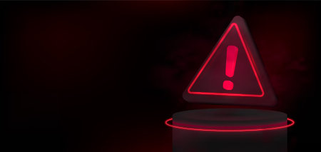 Dark banner with 3D red triangle warning signのイラスト素材
