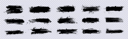 Dirty brush strokes with ink splashes. Black grunge artistic boxのイラスト素材
