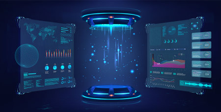 Futuristic lab with 3D hologram podium for presentation product