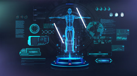 MRI scanning Human body in HUD styleの写真素材