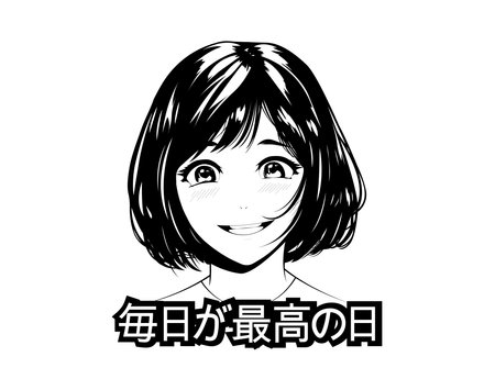 Black and white anime art with face girl in manga styleのイラスト素材