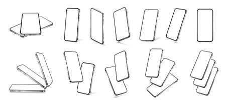 Mobile Phone compositions. 3D realistic smartphone with blank screenのイラスト素材