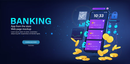 Online banking with Multicurrency card. 3D smartphoneのイラスト素材