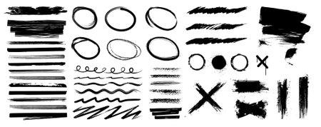 Realistic highlighter, underline, marker lines. Isolated Hand-drawn grunge collectionのイラスト素材