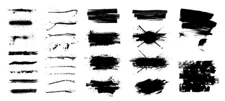 Ink black spots, paintbrush and splashes grunge, isolated on white backgroundのイラスト素材