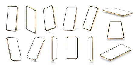Golden mobile phone mockup with blank touchscreenのイラスト素材