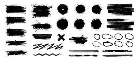 Brush stroke banners withy splashes and drops blotsのイラスト素材