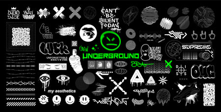 Brutalism, y2k, gang street elements collection. Acid street formsのイラスト素材