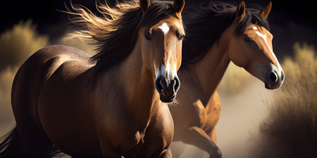 Two wild horses. Generative AIの素材