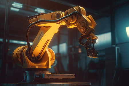 Automatic robotic arm. Industry 4.0. Generative AIの素材