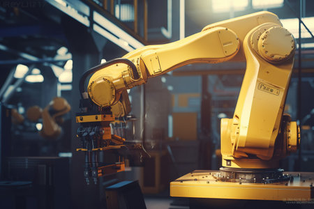 Robotic yellow arm automatic. Generative AIの素材