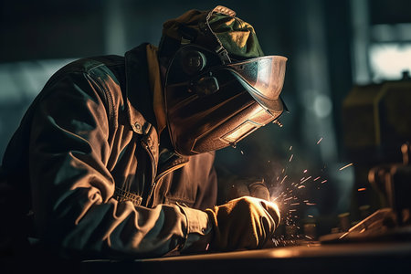 Welder in a mask. Generative AIの素材