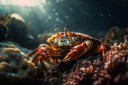Crab in the water. Generative AIの素材