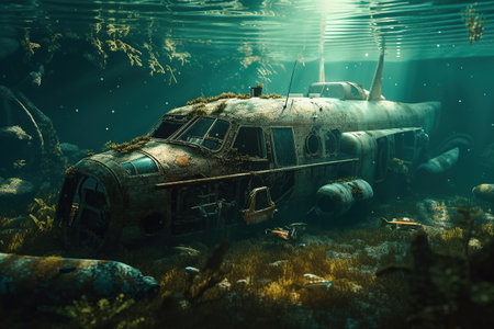 The missing plane sank in the ocean. Generative AIの素材