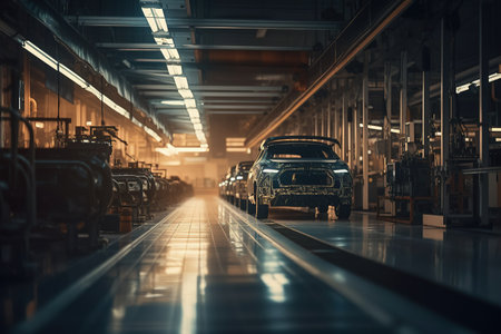 Automobile factory, machine-building conveyor. Generative AIの素材