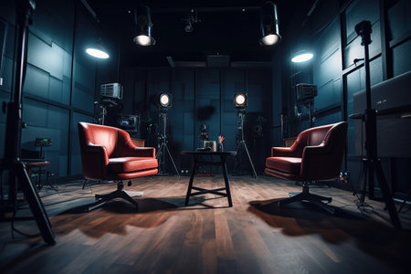 Empty studio without people. Studio for interviews or podcasts. Generative AIの素材