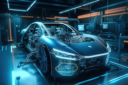 Electric car. Electric vehicle control system using augmented reality technology. AI. Generative AIの素材