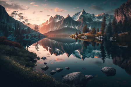Mountain landscape. Generative AIの素材