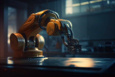 Robot arm. Autonomous manufacturing. Futuristic. Generative AIの素材