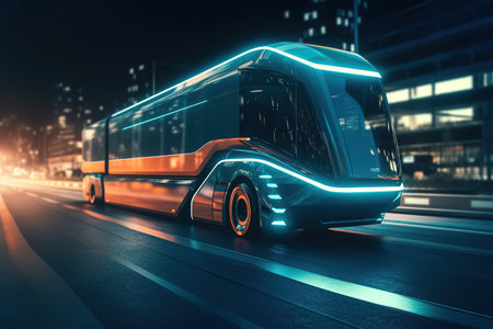 Truck in the night city. Futuristic truck. Generative AIの素材