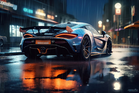 Sports car. Muscle Car. Fast drive and drift on night highway in street racing style. Generative AIの素材