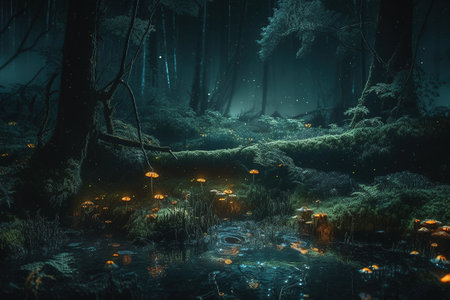 Night fairy forest. Generative AIの素材