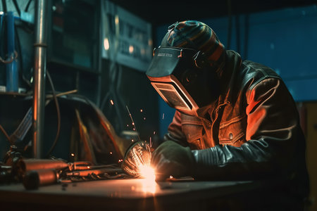 Welder in a welding mask. Generative AIの素材