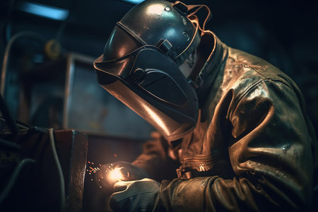 Welder in a mask welds a detail. Generative AIの素材