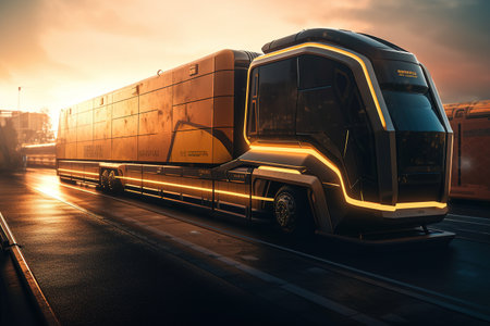 Futuristic truck on the road. Generative AIの素材