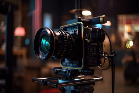 Camera on tripod with ultra lens in film studios. Generative AIの素材