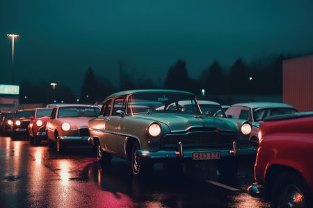 Vintage car. Car from the 50s 60s. Retromobile. Generative AIの素材