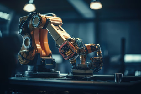 Robotic hand. Automation, assembly line, production. Generative AIの素材