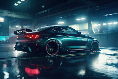 Sports car. Racing simulator video game gameplay, computer generated 3D car. Generative AIの素材