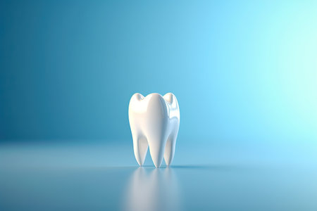 3D white tooth on blue backgroundの素材