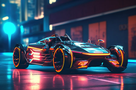 Autonomous futuristic electric car in cyberpunk styleの素材