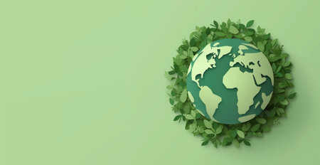 Green planet Earth banner. Globe in green leaves. Saving the Earth. Ecology conceptの素材