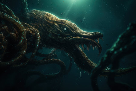 Leviathan in the deep dark ocean. Sea monsterの素材