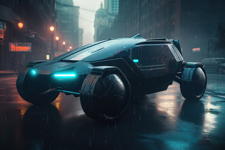 Futuristic electric car. Electric vehicle control system using artificial intelligence. AI technologiesの素材