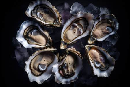 Oysters in an open shellの素材