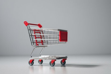Iron shopping trolley cart on white background. Online shopping conceptの素材
