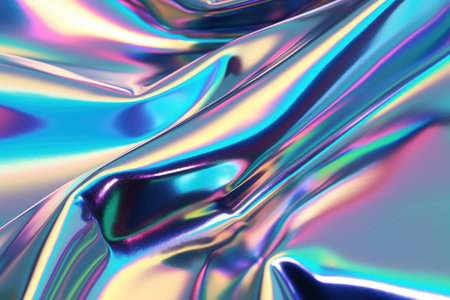 Iridescent holographic foil, metallic texture, ultraviolet waves wallpaper, flowing ripples, liquid metal surfaceの素材