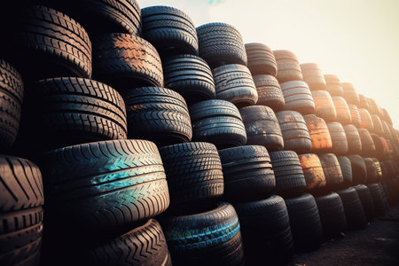 Big pile of used old car tires for recyclingの素材