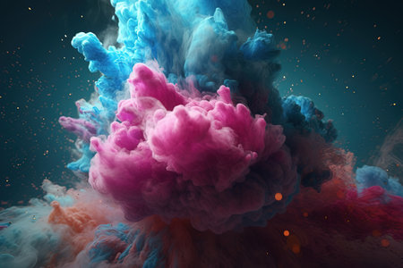 Explosion of pink and blue powder. Freeze motion of colored powder explodesの素材