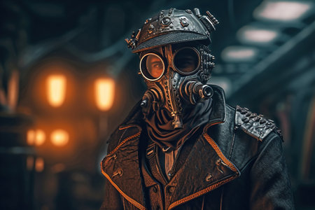 Steampunk style. Masked man. Futuristicの素材